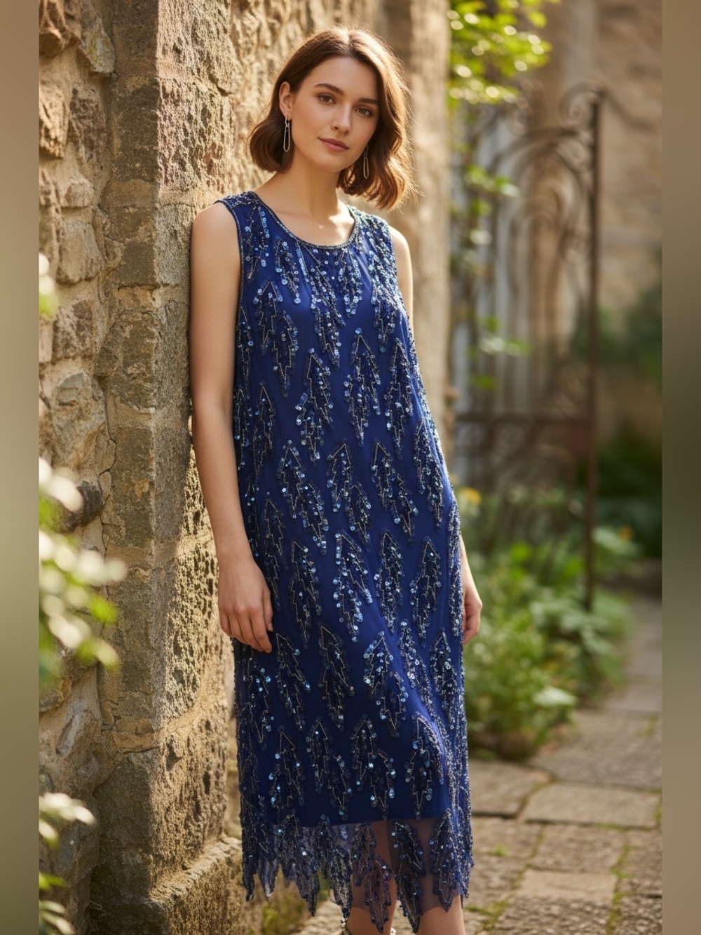 Blue Silk Beaded Flapper Cocktail Dress